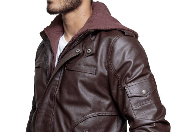 High-Street-Slim-Fit-Biker-Faux-Hooded-Leather-Jacket-Black