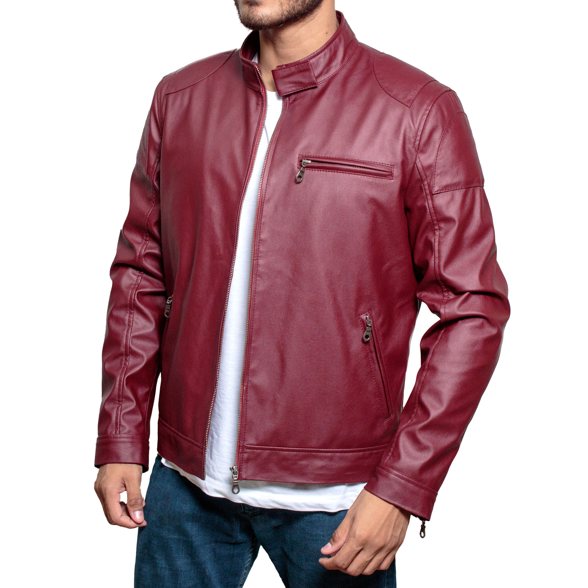 Mens Red Faux Leather Biker Jacket For Sale Xtremejackets
