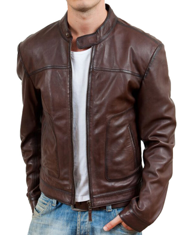 Men's Waxed Brown Leather Biker Jacket | XtremeJackets