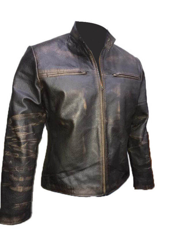 Men's Iconic Cafe Racer Distressed Black Leather Biker Jacket