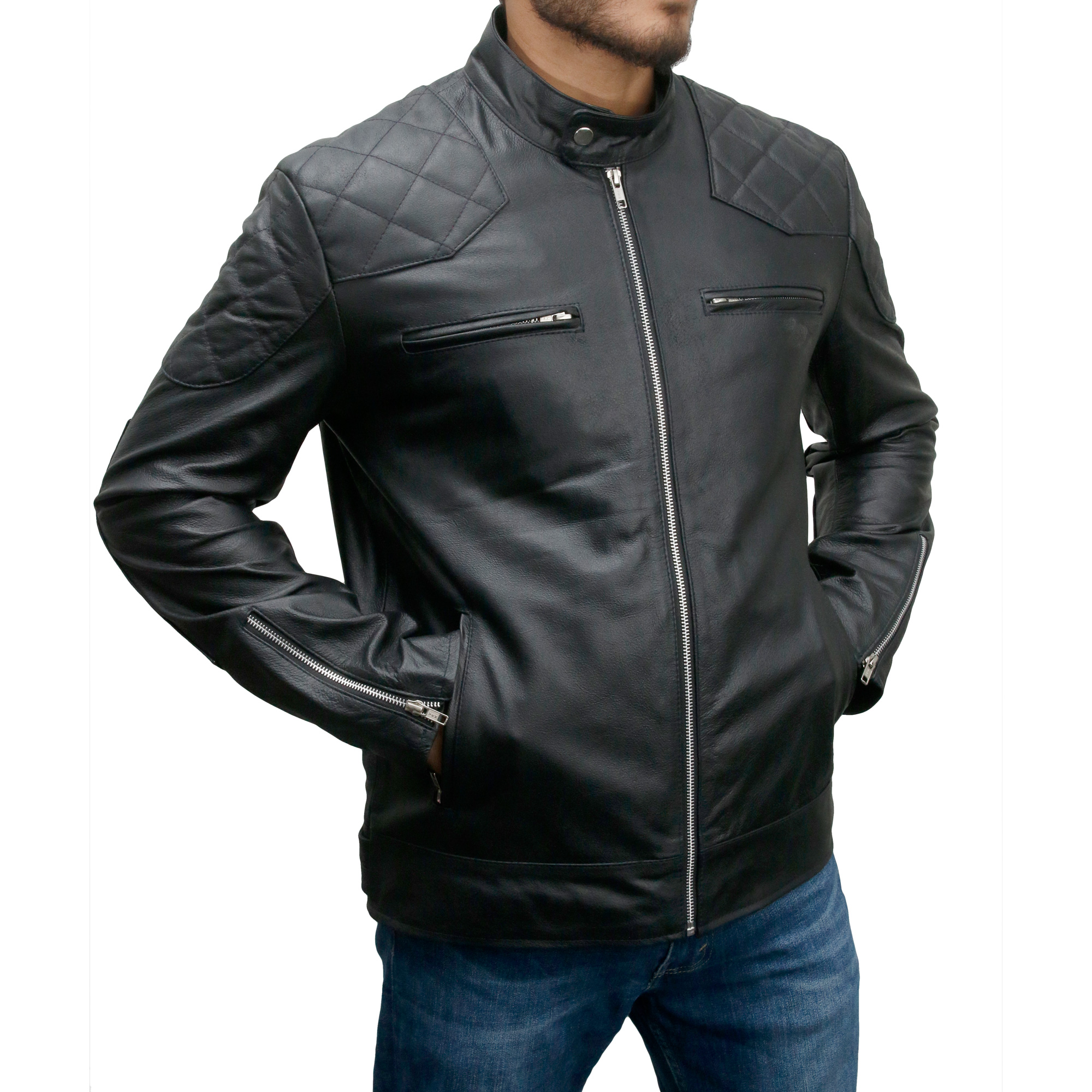 David Beckham Black Leather Jacket Biker Style