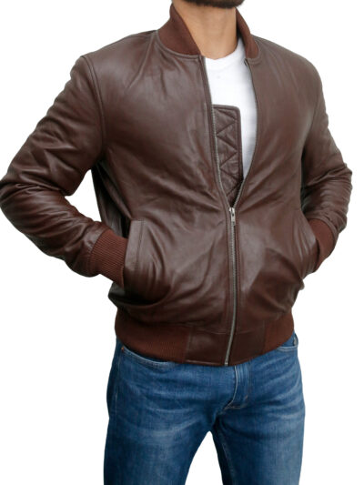 Italiano Classic Brown Nappa Leather Bomber Jacket