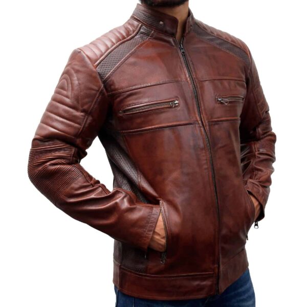 Men's Cafe Racer Distressed Brown Leather Motorcycle Jacket
