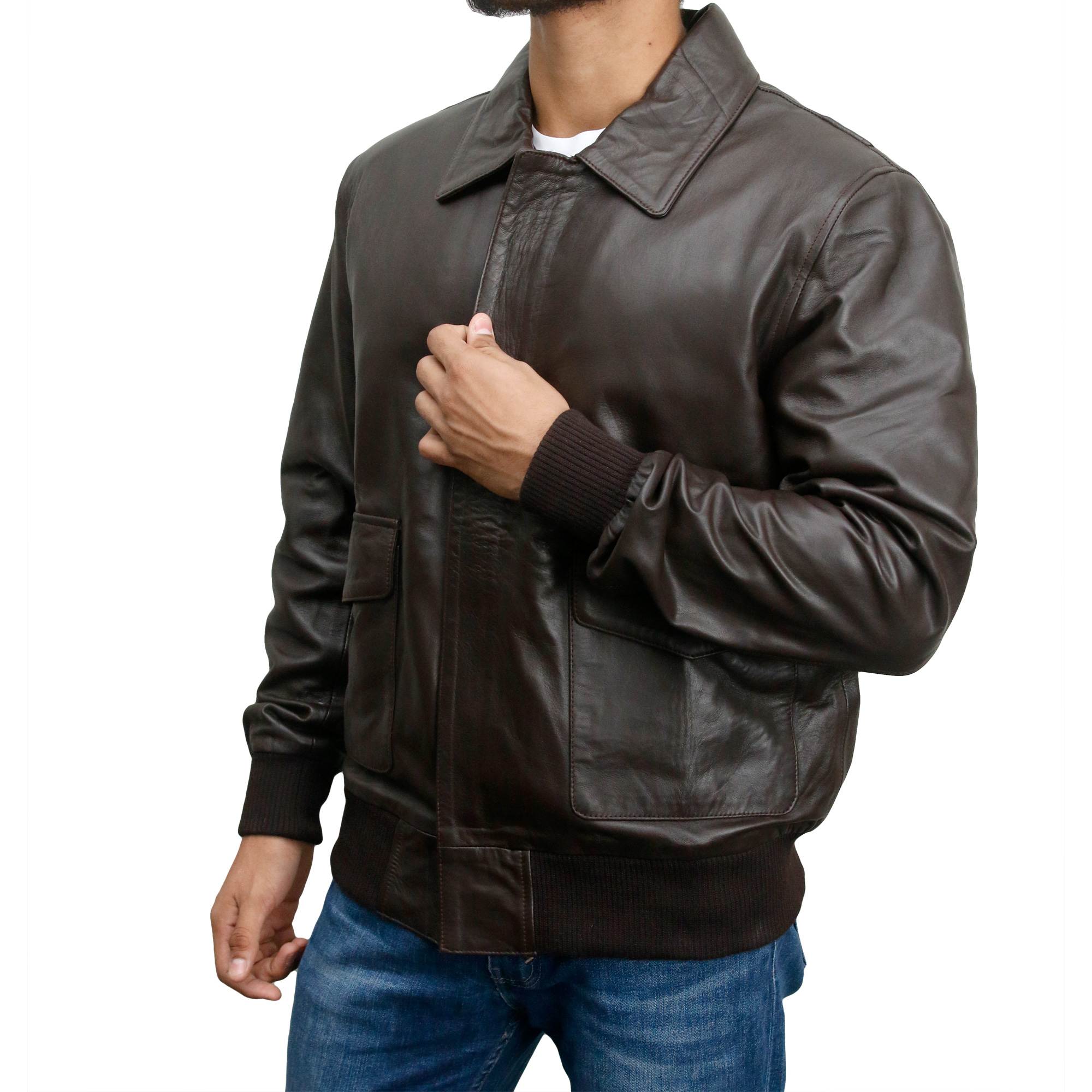 Men's Classic A2 Dark Brown Leather Bomber Jacket [Free Shipping]