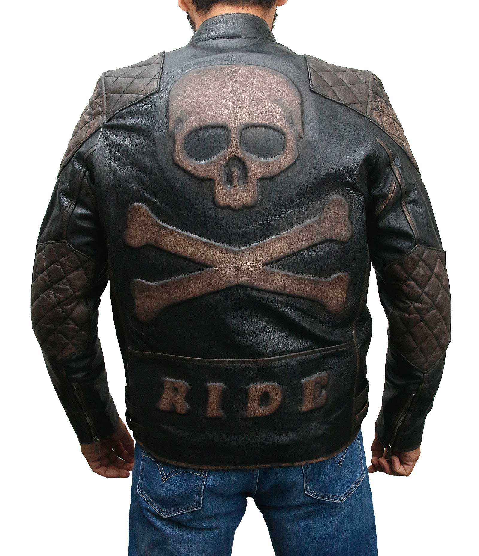 Reinforced Ride Vintage Distressed Skull Leather Jacket for Sale