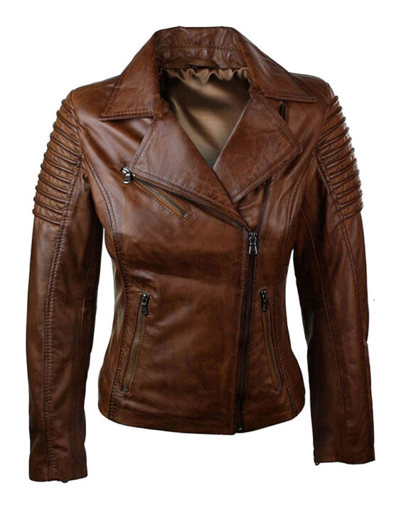 Womens Slim Fit Brown Leather Motorcycle Jacket for Sale ...