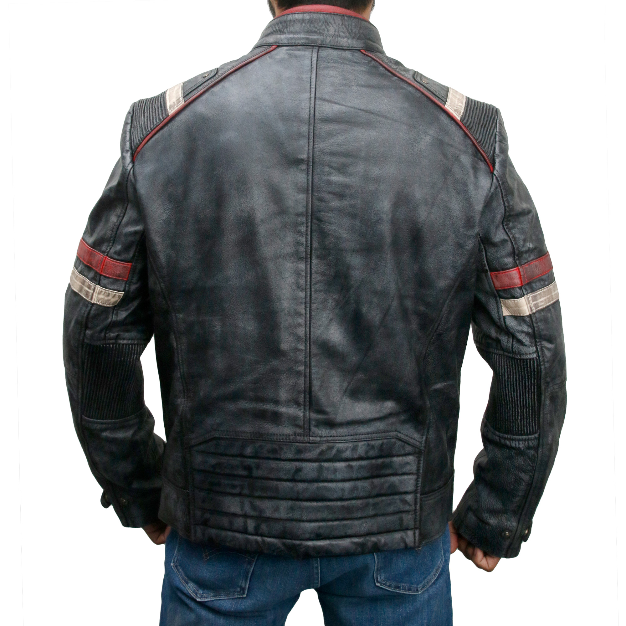 Men's Retro Style 2 Cafe Racer Distressed Black Leather Biker Jacket