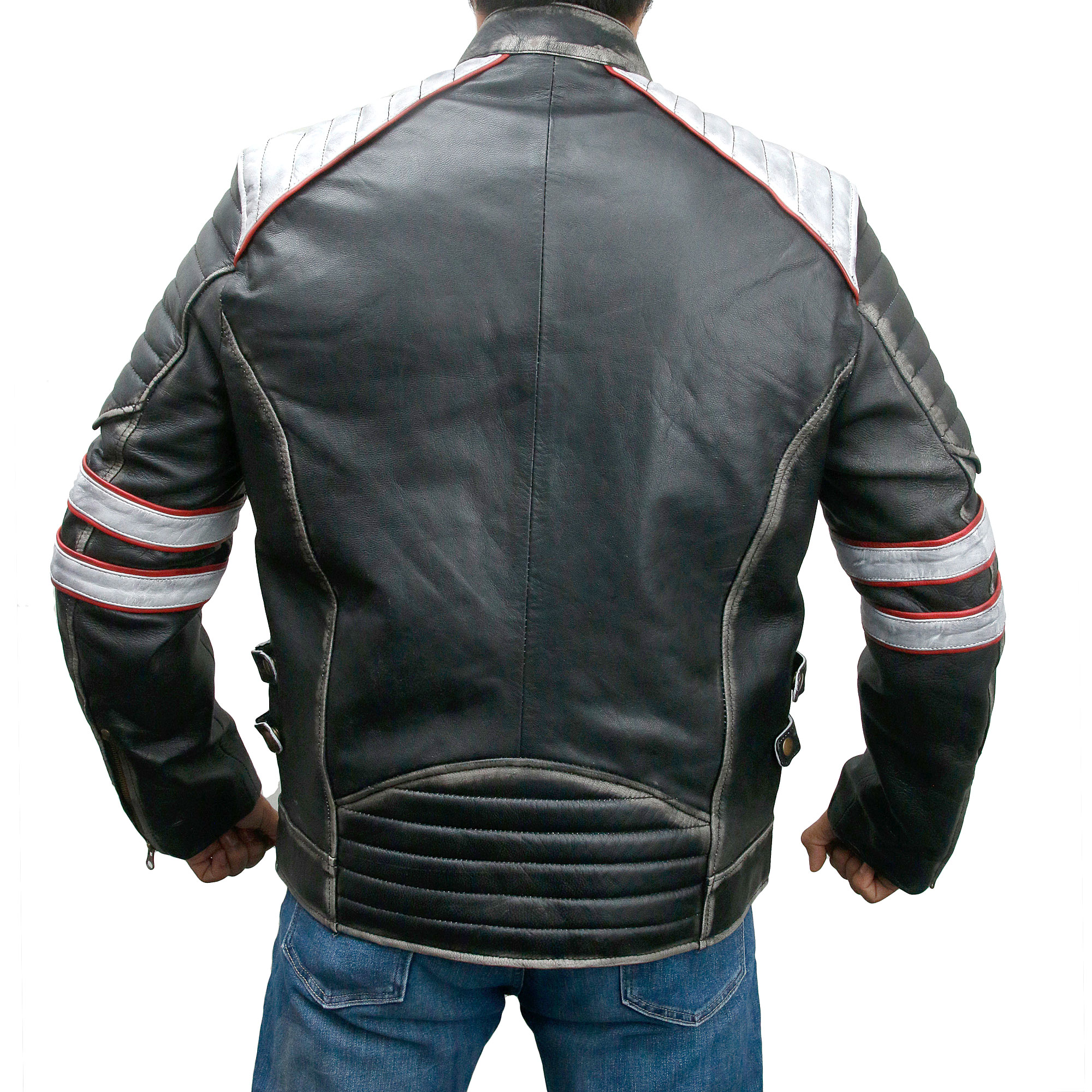 Men's Retro Style Cafe Racer Distressed Black Leather Biker Jacket
