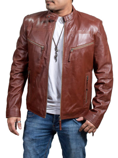 brown leather motorcycle jacket