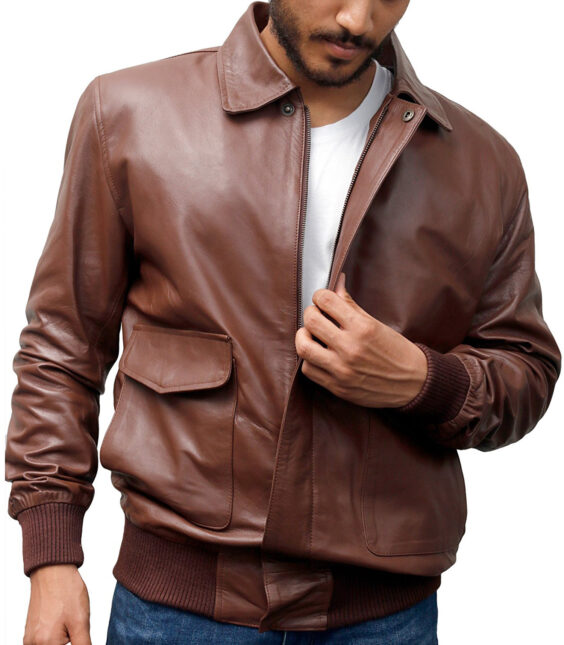 Men's A2 Light Brown Leather Bomber Jacket XtremeJackets
