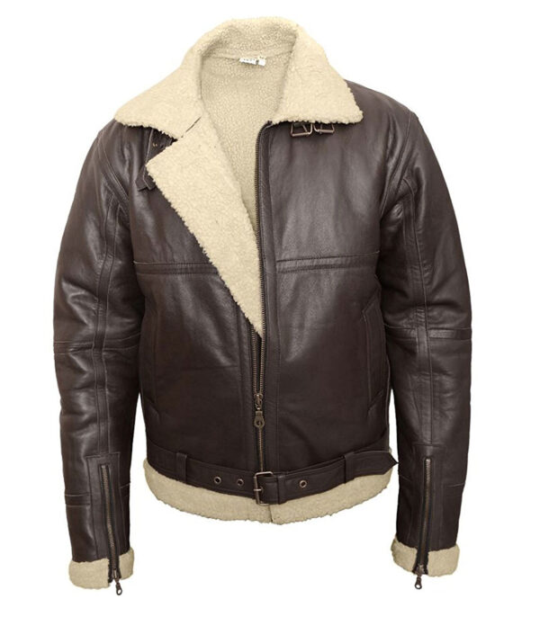 Men's B-3 Shearling Sheepskin Brown Leather Bomber Jacket for Sale