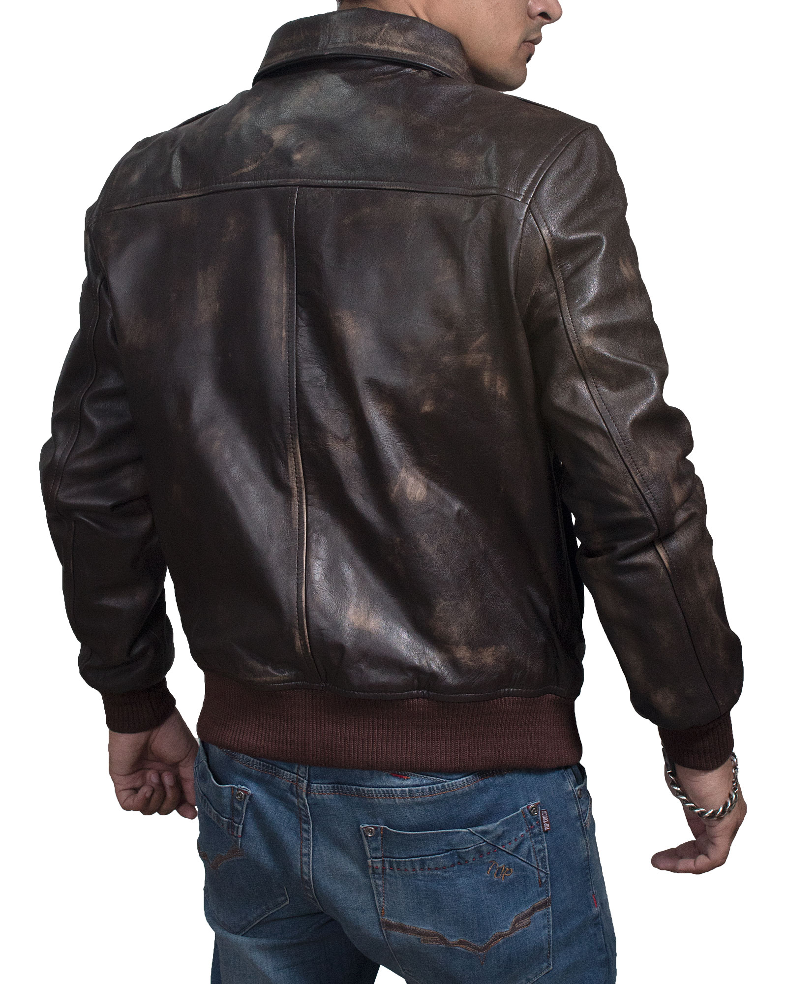 Mens A2 Flight Distressed Brown Leather Bomber Jacket | XtremeJackets
