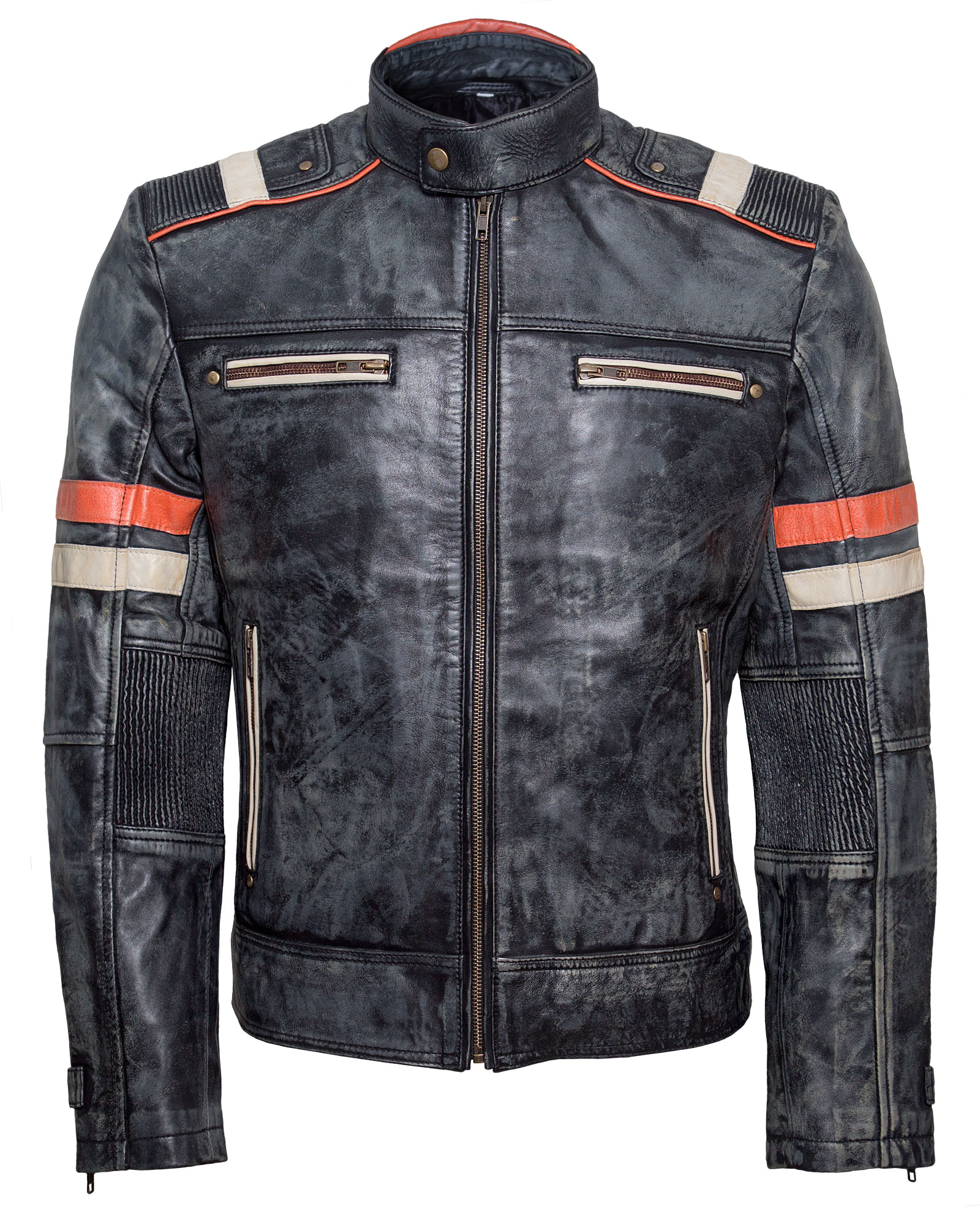 Retro 2 Cafe Racer Distressed Leather Biker Jacket | XtremeJackets